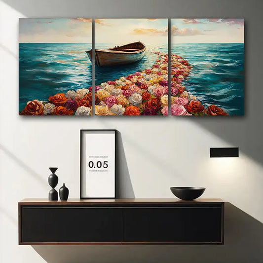 3pcs Vibrant Floral & Ocean Scene Metal Print Ready to Hang Art