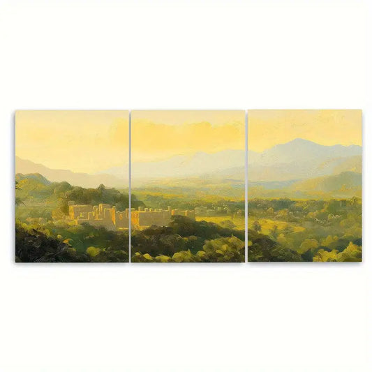 3pcs Golden Light Lush Vegetation Metal Print Ready to Hang Art