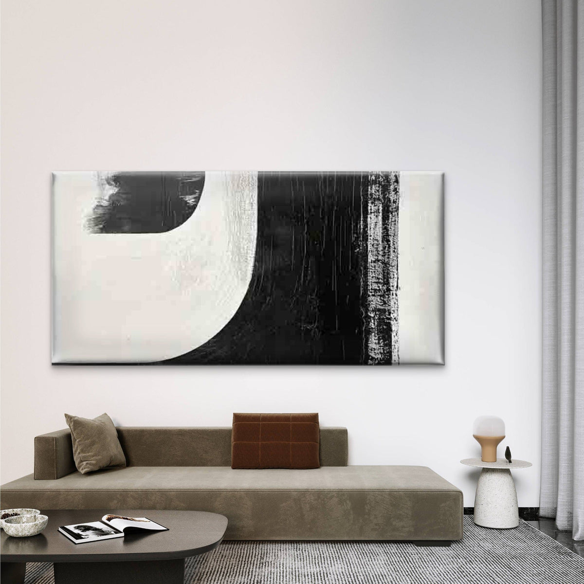 Bold Black & White Design Wall Art Canvas Office Home Room Framed 80x45cm