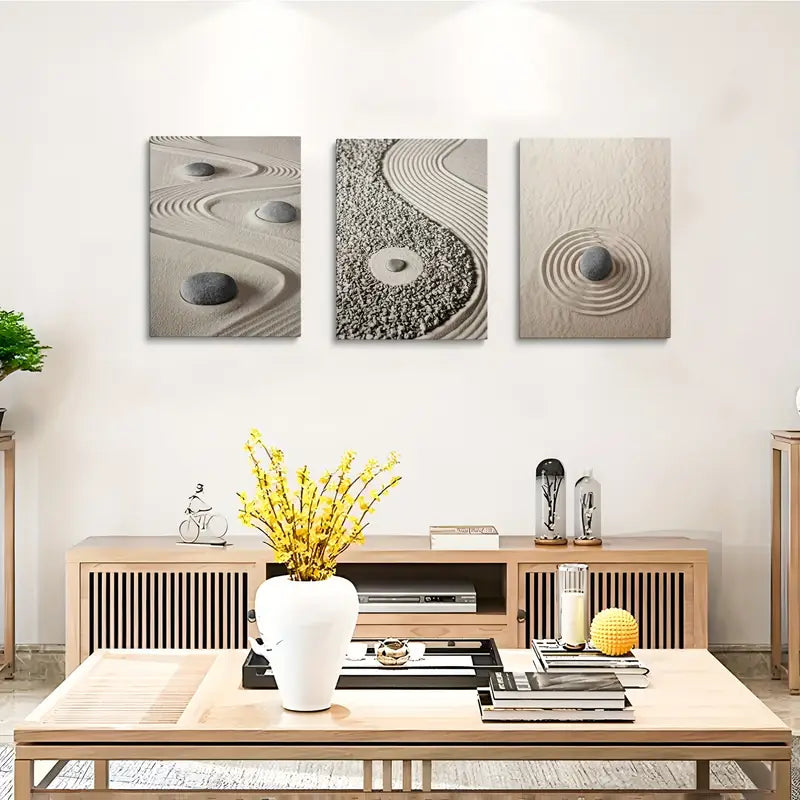 3pcs Zen Sandstone Modern Heart Pattern Design Metal Print Ready to Hang Art