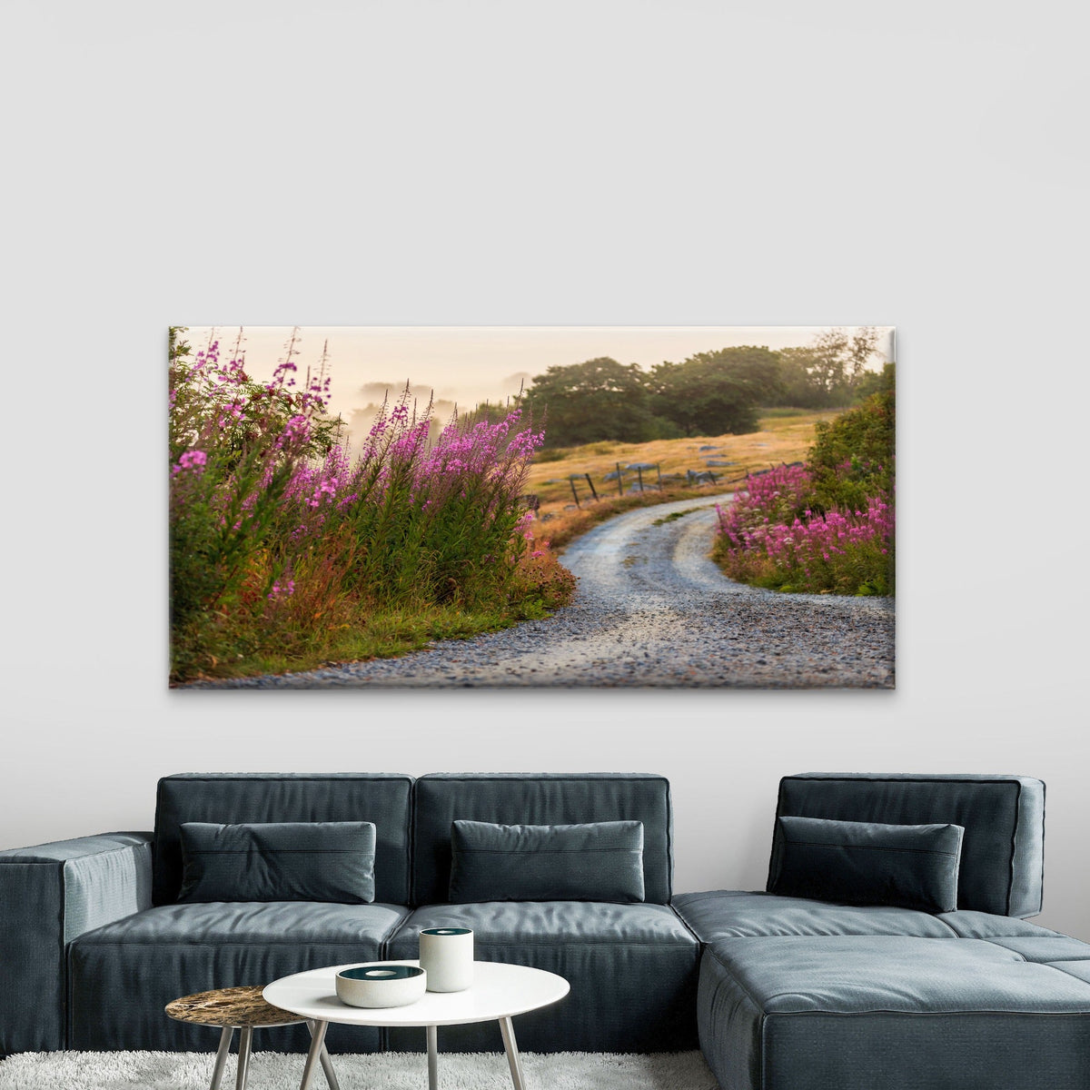 Misty Country Road Path Wall Art Canvas Office Home Room Framed 80x45cm