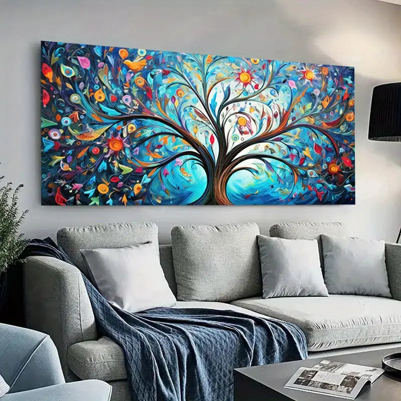Vibrant Golden Tree of Life with Blue Background Wall Art wall canvas office home room framed 120x60cm