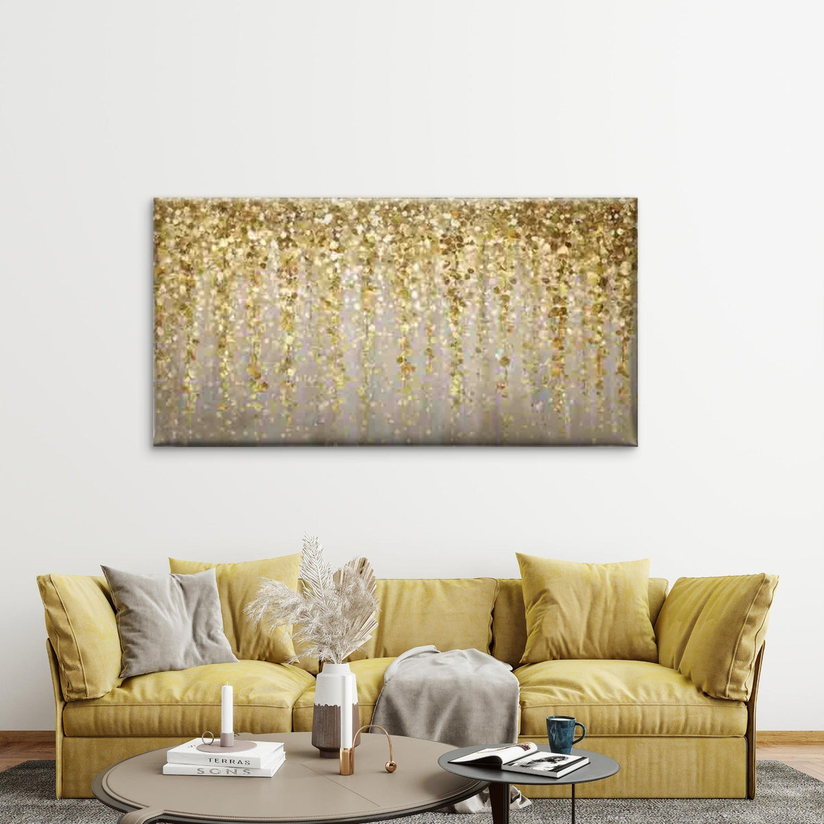 Abstract Glittering Rainfall Wall Art Canvas Office Home Room Framed 80x45cm
