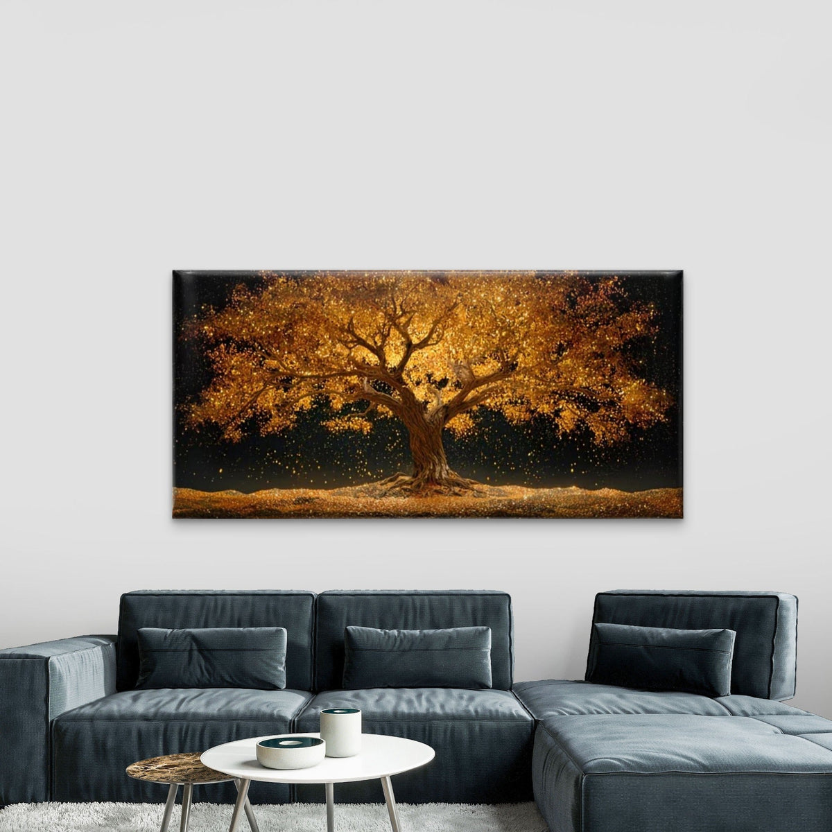 Golden Glow Tree Wall Art Canvas Office Home Room Framed 120x60cm