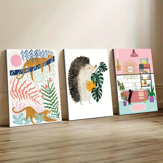 3pcs Patterned Melody of the Leopard, Unique Design Metal Print Ready to Hang Art