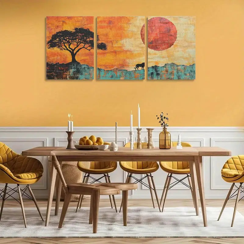 3pcs Capybara, Acacia Tree & Sunset Sky Design Metal Print Ready to Hang Art
