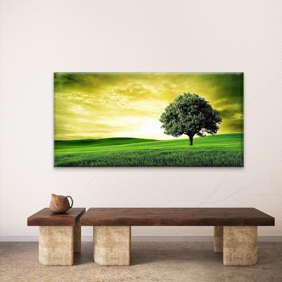 Featuring a Lone Tree Landscape Wall Art Canvas Office Home Room Framed 80x45cm