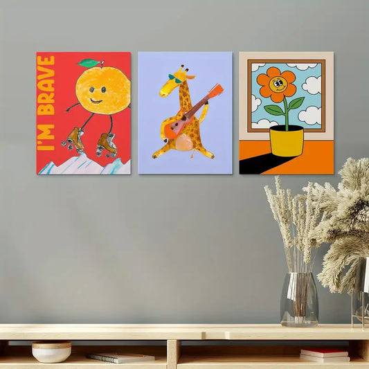 3pcs Lemon on a Red Background, Avant-garde Fashion Metal Print Ready to Hang Art