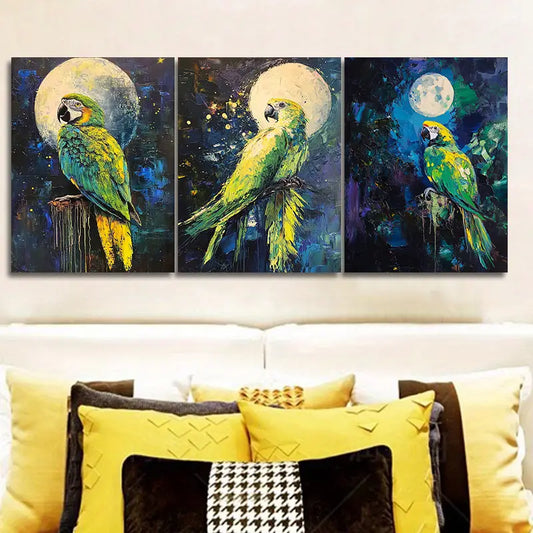 3pcs Parrots Perched on the Edge Metal Print Ready to Hang Art
