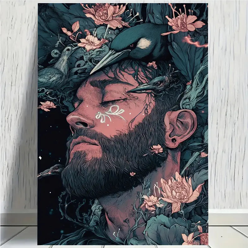 Man with Floral Painting Wall Art Wall Art Print 100% Australian Made 40x60cm Stretched Canvas Ready to Hang