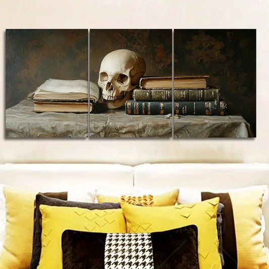 3pcs Skeleton and Books Design Metal Print Ready to Hang Art