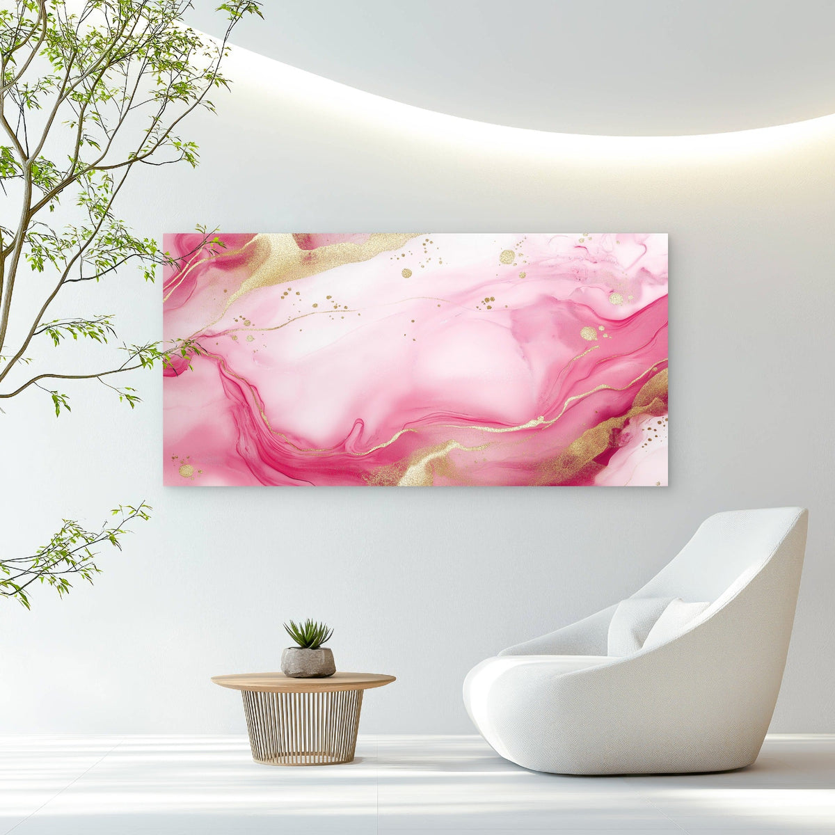 Rose Quartz Golden Ripples Wall Art Canvas Office Home Room Framed 80x45cm
