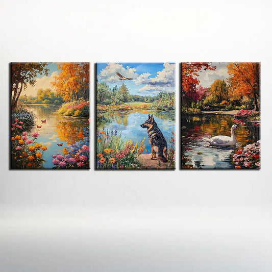 3pcs Watercolor Charming River View Animals Metal Print Ready to Hang Art
