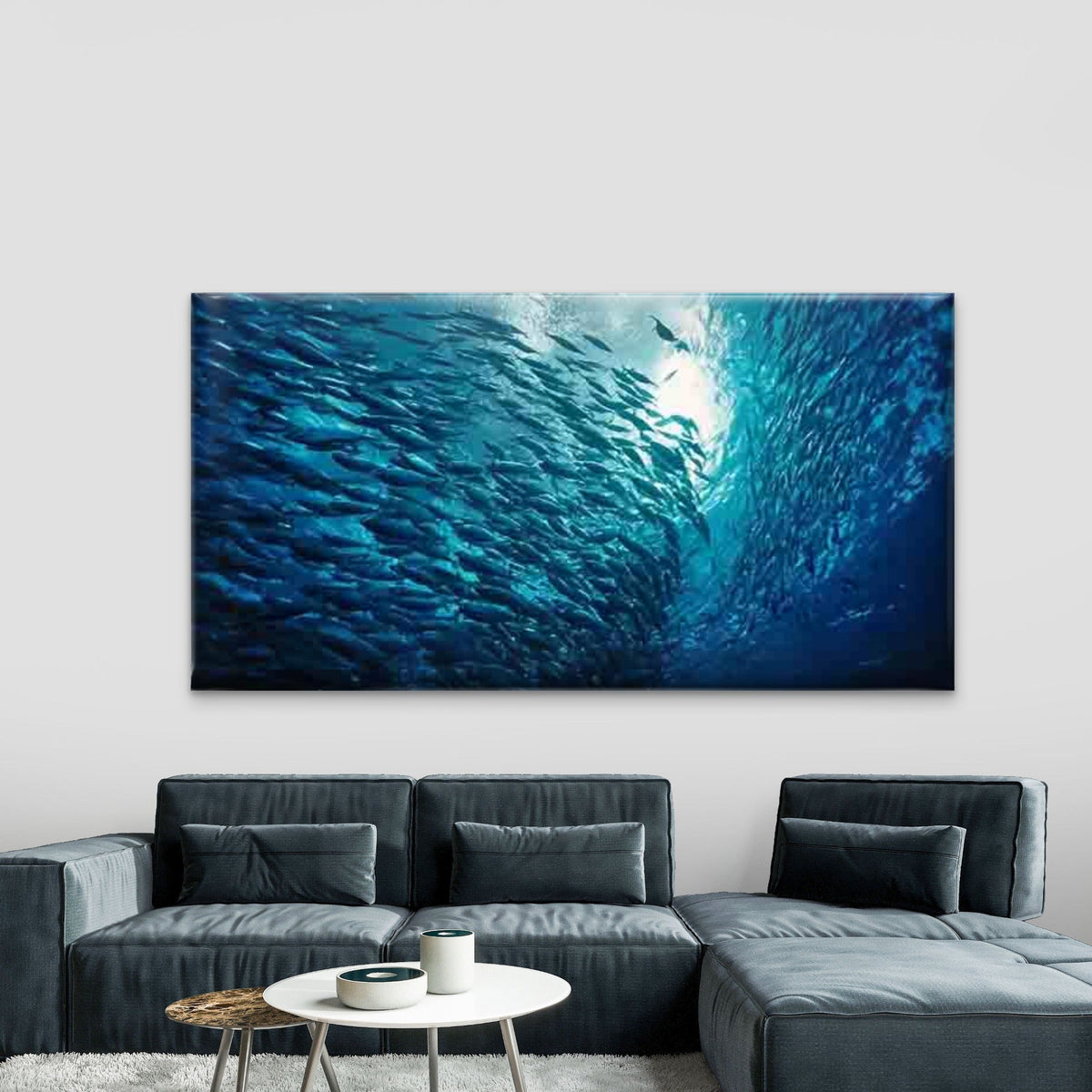 Oceanic Schooling Theme Wall Art Canvas Office Home Room Framed 80x45cm