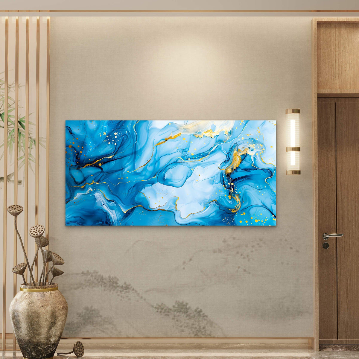 Mesmerizing Marble Flow Design Wall Art Canvas Office Home Room Framed 80x45cm