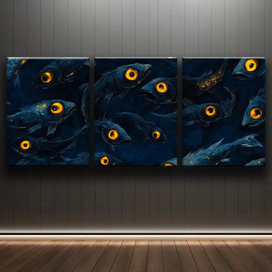 3pcs Bioluminescent Glowing Fish Ocean Metal Print Ready to Hang Art