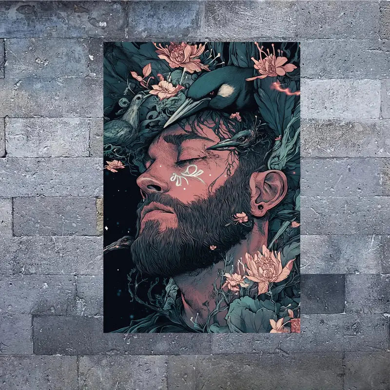 Man with Floral Painting Wall Art Wall Art Print 100% Australian Made 40x60cm Stretched Canvas Ready to Hang