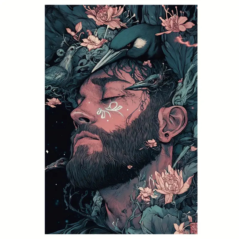 Man with Floral Painting Wall Art Wall Art Print 100% Australian Made 40x60cm Stretched Canvas Ready to Hang