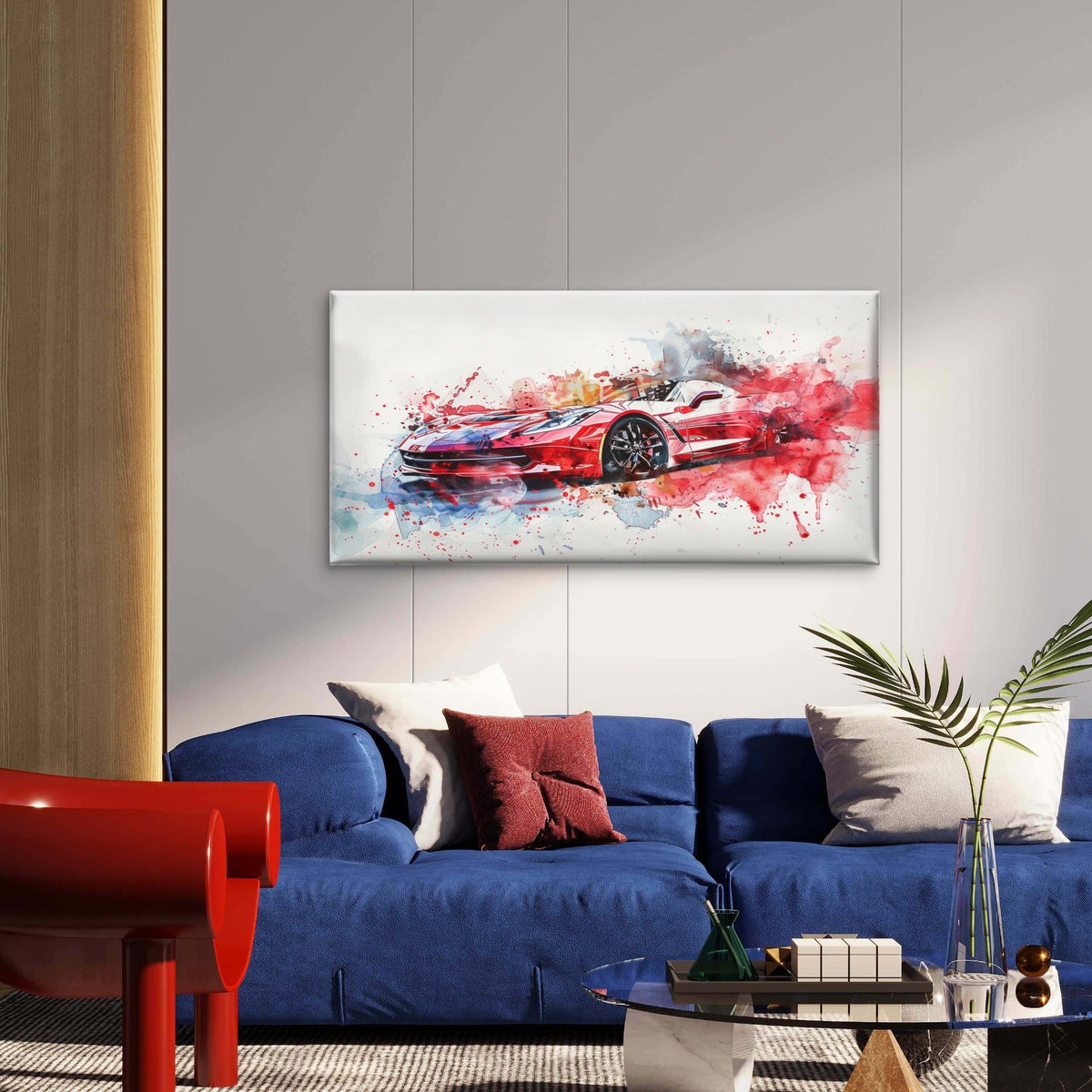 Sports Car Watercolor Abstract Wall Art Canvas Office Home Room Framed 120x60cm