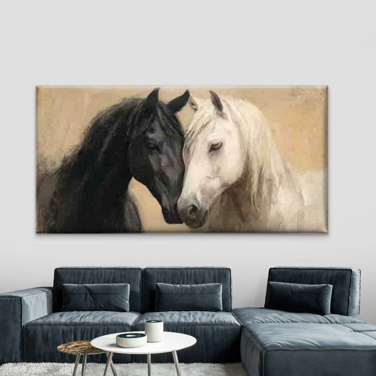Two Horses Nose to Nose Wall Art Canvas Office Home Room Framed 80x45cm