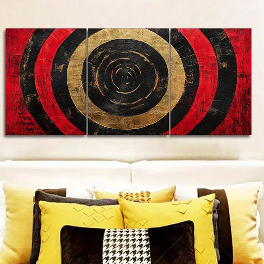3pcs Luxurious Red Concentric Circles Metal Print Ready to Hang Art