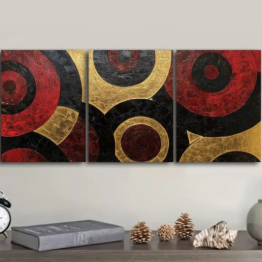 3pcs Red Concentric Circles Design Metal Print Ready to Hang Art
