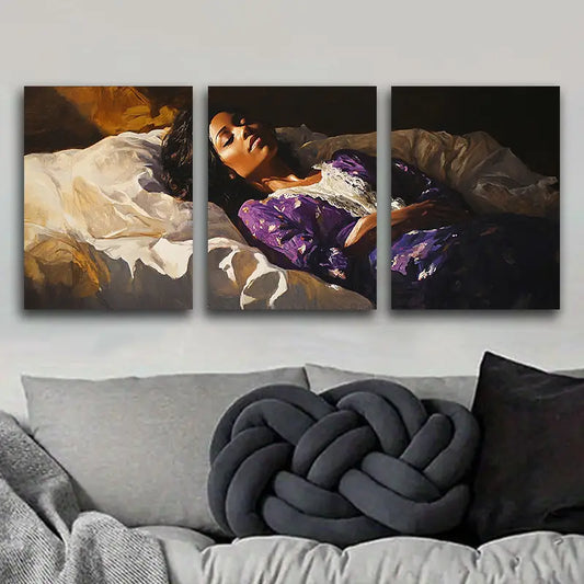 3pcs Sleeping Woman Painting Metal Print Ready to Hang Art