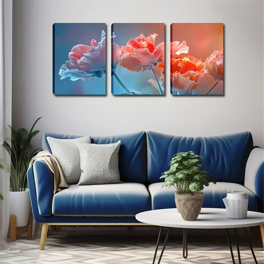 3pcs Pink Floral Design Wall Art Set Canvas Framed 40x60cm - High Quality Print 100% Australian Made Wall Canvas Ready to Hang