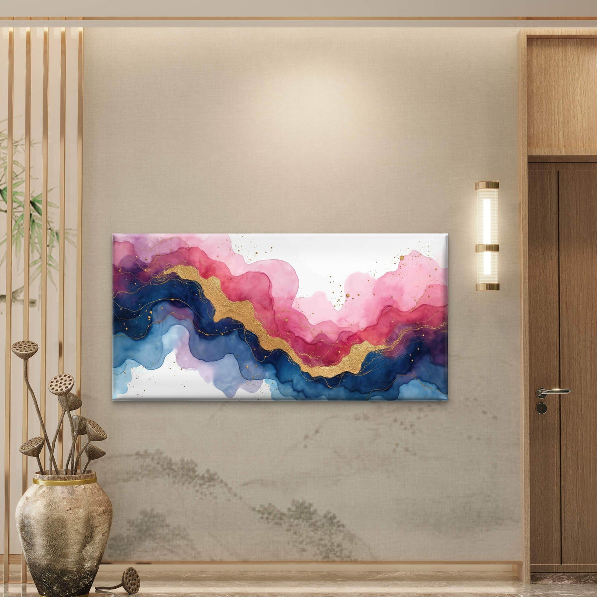 Gold Pink Blue Alcohol Ink Wall Art Canvas Office Home Room Framed 120x60cm