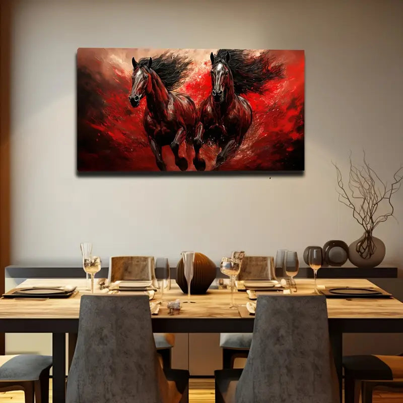Red Horse Modern Minimalist Wall Art Canvas Office Home Room Framed 120x60cm