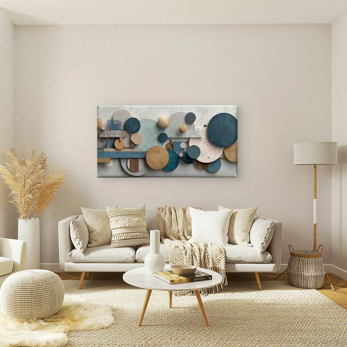 Featuring Blue And Golden Circl Wall Art Canvas Office Home Room Framed 120x60cm