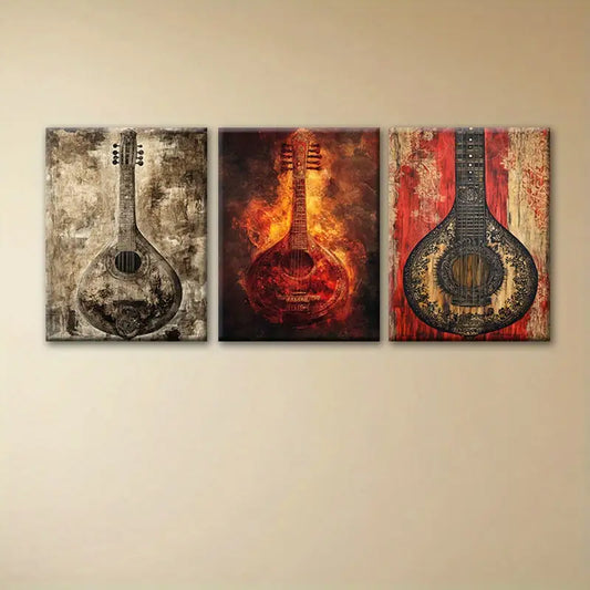 3pcs Watercolor Dreamy Graffiti Guitar Design Metal Print Ready to Hang Art