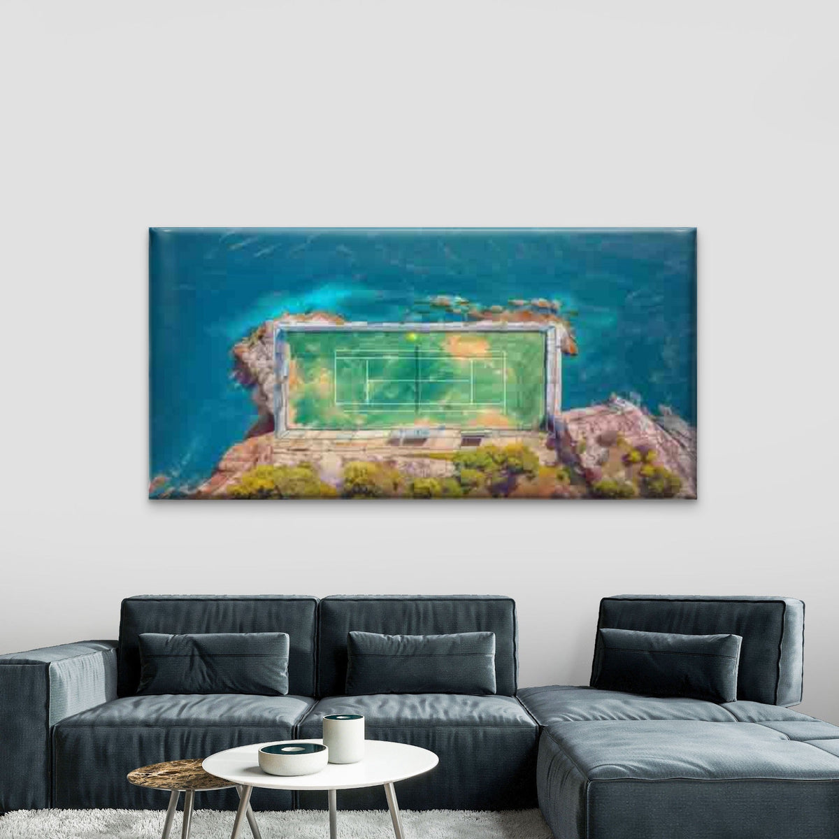 Cliffside Tennis Court Wall Art Canvas Office Home Room Framed 80x45cm