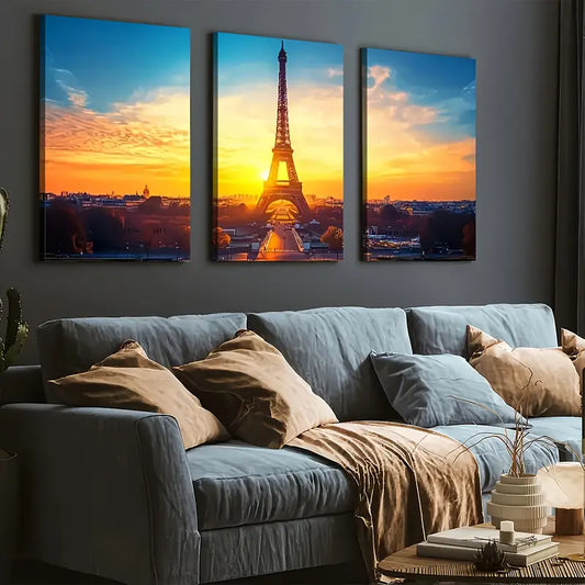 3pcs Eiffel Tower - Modern City Landmark Paris Wall Art Set Canvas Framed 40x60cm - High Quality Print 100% Australian Made Wall Canvas Ready to Hang