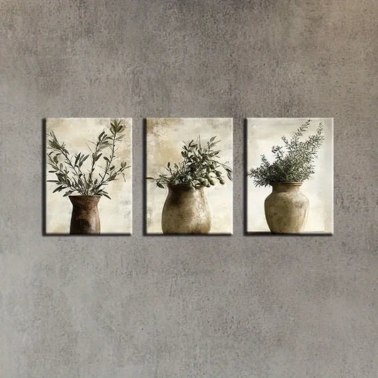 3pcs Featuring Charming Abstract Plant Designs Metal Print Ready to Hang Art