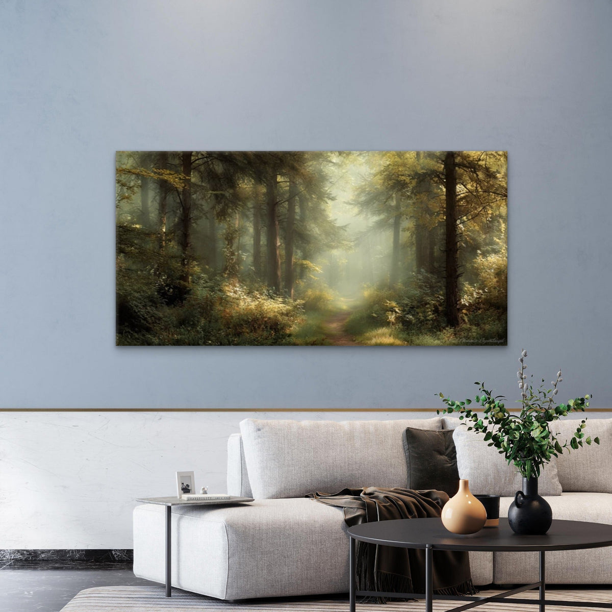 Green Trees & Sunlit Forest Wall Art Canvas Office Home Room Framed 80x45cm