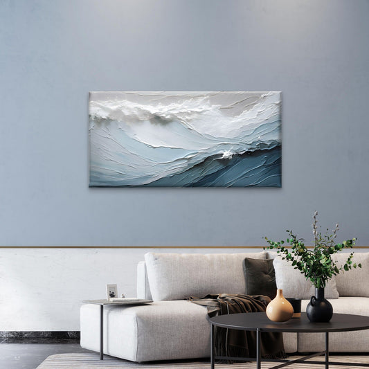 Abstract Blue Ocean Sea Wave Wall Art Canvas Office Home Room Framed 80x45cm