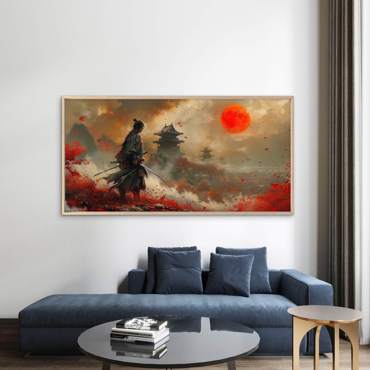 Epic Samurai Red Sun Wall Art Canvas Office Home Room Framed 80x45cm