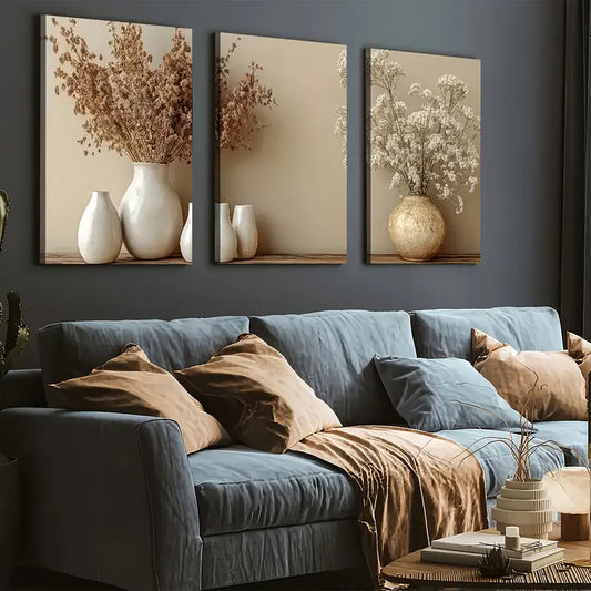 3pcs Vintage Style Potted Plant Art Wall Art Set Canvas Framed 40x60cm - High Quality Print 100% Australian Made Wall Canvas Ready to Hang