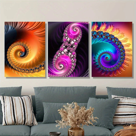 3pcs Modern Abstract Swirl Colorful Classic Design Metal Print Ready to Hang Art