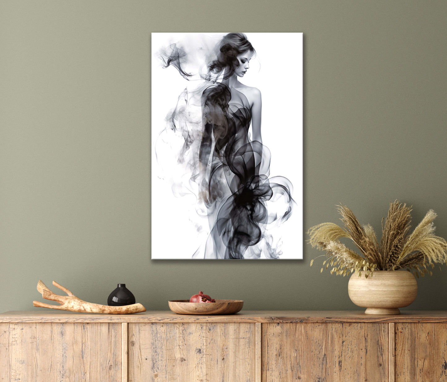 Black Woman with Long Hair and Smoke in Long Flowing Hair Print 100% Australian Made 40x60cm Stretched Canvas Ready to Hang