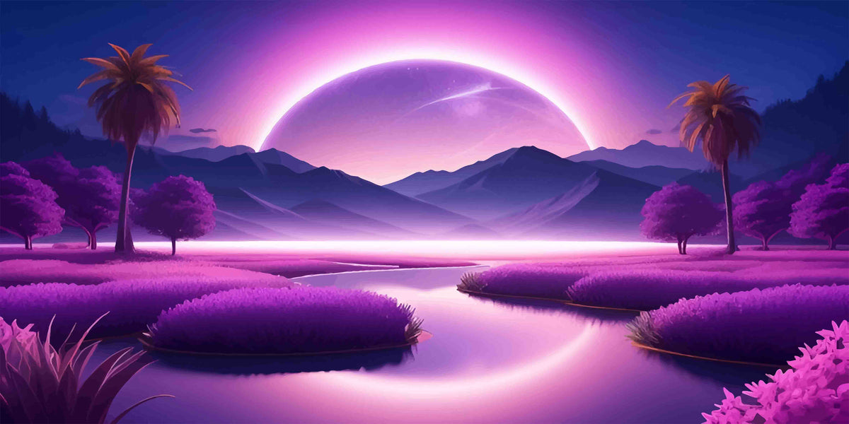 Purple Moon Tropical Night Wall Art Canvas Office Home Room Framed 80x45 cm