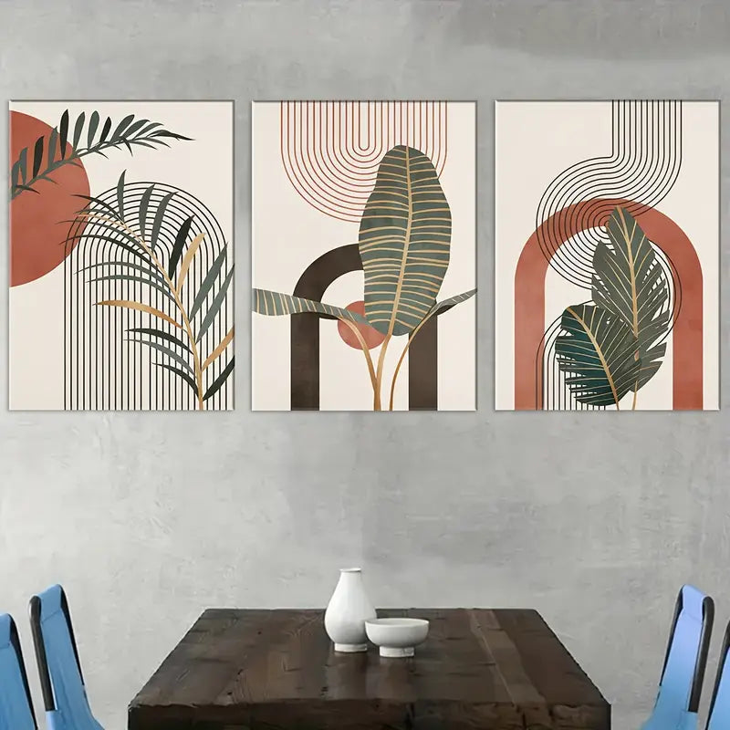 3pcs Bohemian Modern Abstract Line Design Metal Print Ready to Hang Art