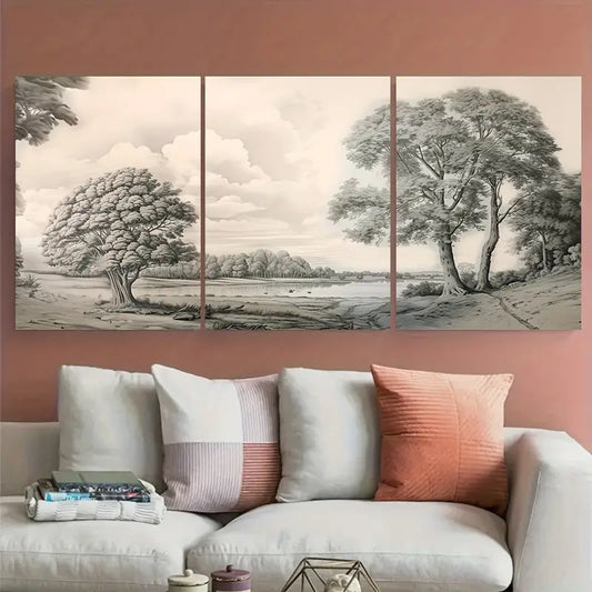 3pcs Rustic Black & White Trees Forest Metal Print Ready to Hang Art