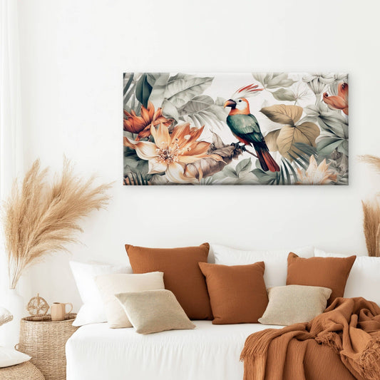 Tropical Bird Parrot Floral Wall Art Canvas Office Home Room Framed 80x45cm