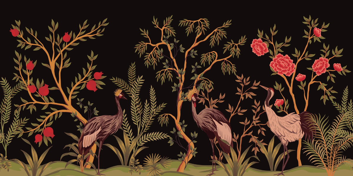 Chinoiserie Crane Bird Pattern Wall Art Canvas Office Home Room Framed 120x60cm