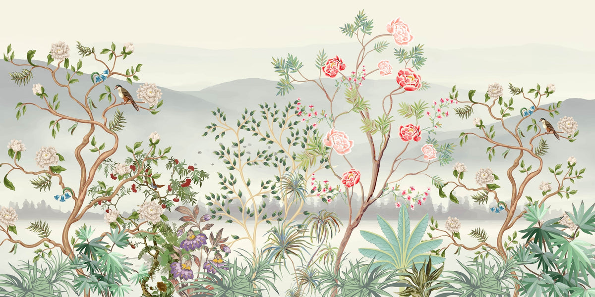 Chinoiserie Floral & Bird Tree Wall Art Canvas Office Home Room Framed 80x45cm