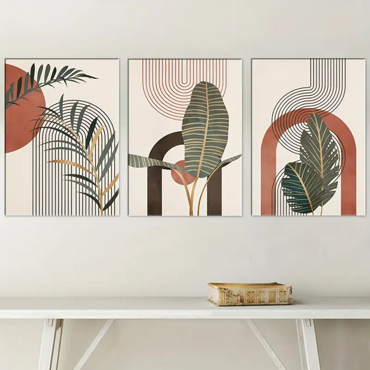3pcs Bohemian Modern Abstract Line Design Metal Print Ready to Hang Art
