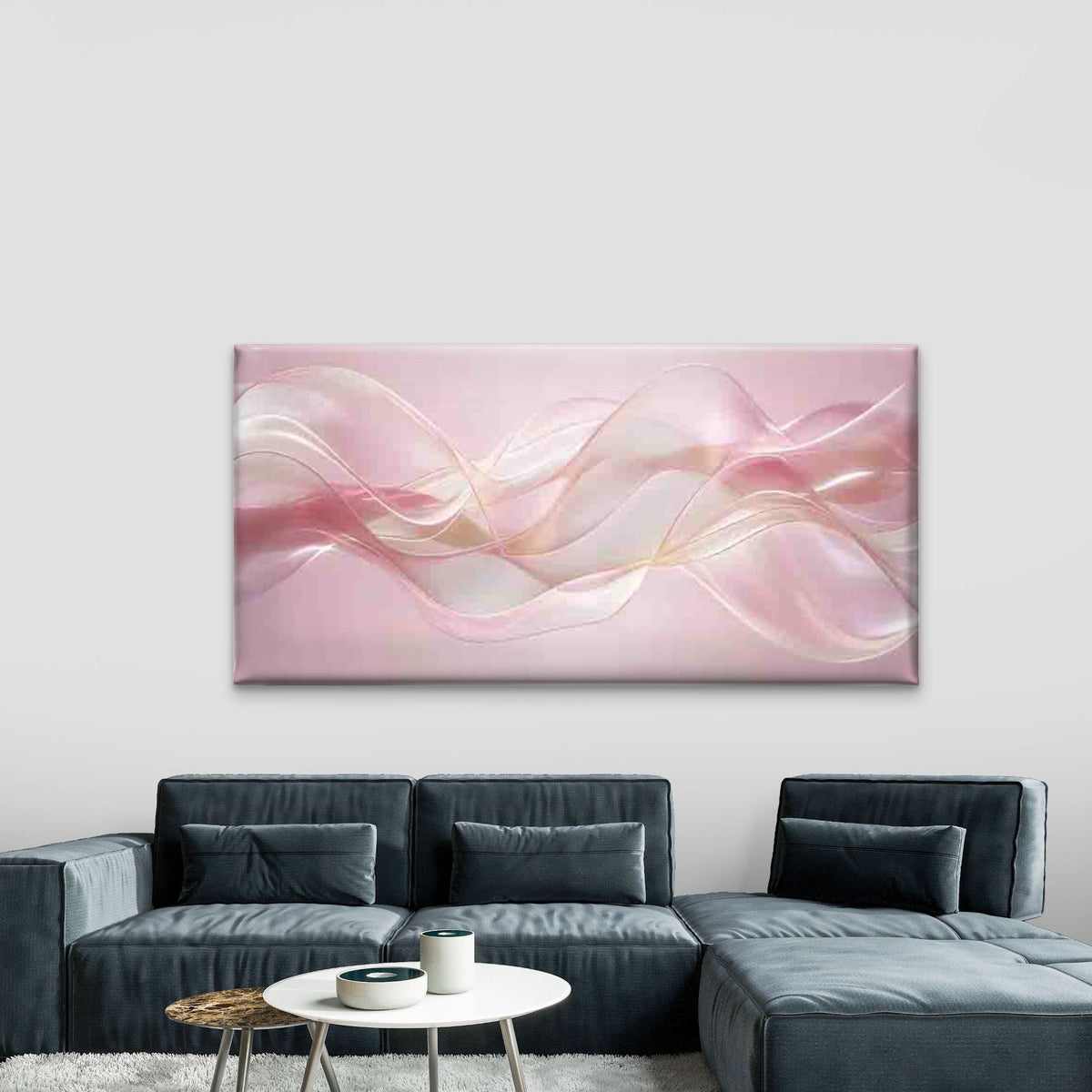 Soft Pink Abstract Fluid Wave Wall Art Canvas Office Home Room Framed 120x60cm