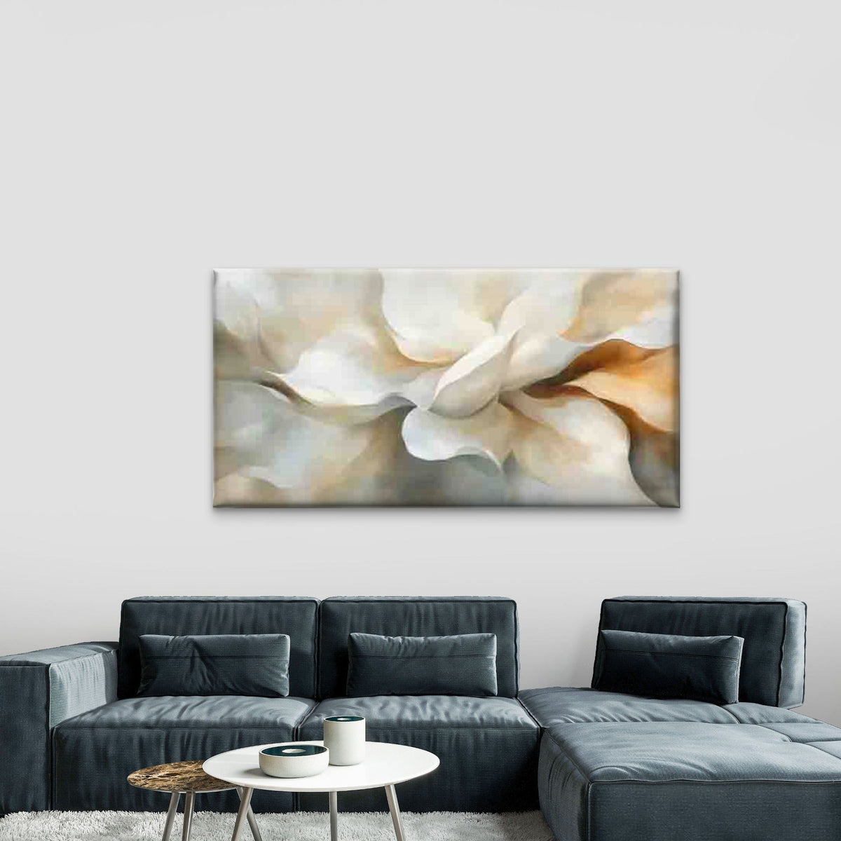 Abstract Petals in Soft Cream Wall Art Canvas Office Home Room Framed 120x60cm